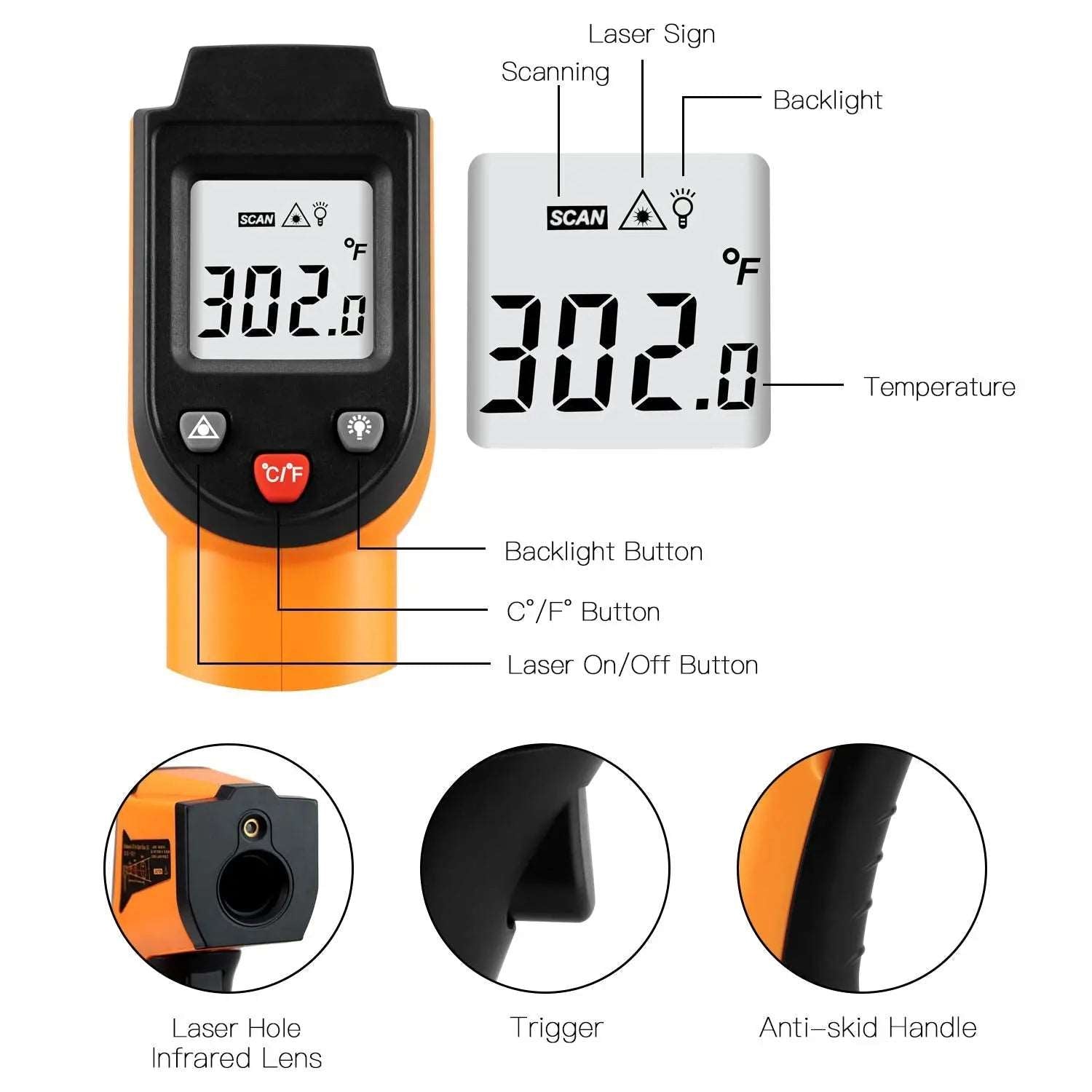 Infrared Thermometer -50°C to 500°C(-58°F to 752°F) - Viking Lab Supply