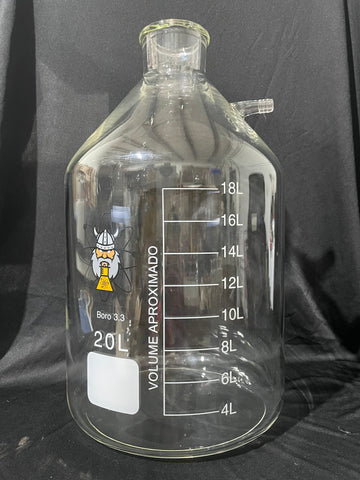 Carboy w/ Vac Port - 20L - (65/50) Capacity - 20,000 milliliter Material - Borosilicate Glass Joint Size - 65/50 for Lab Usage Sold by Viking Lab Supply